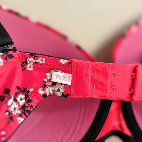 PINK Victoria's Secret Red and Black Florals Bra 32DD - Picture 9 of 11